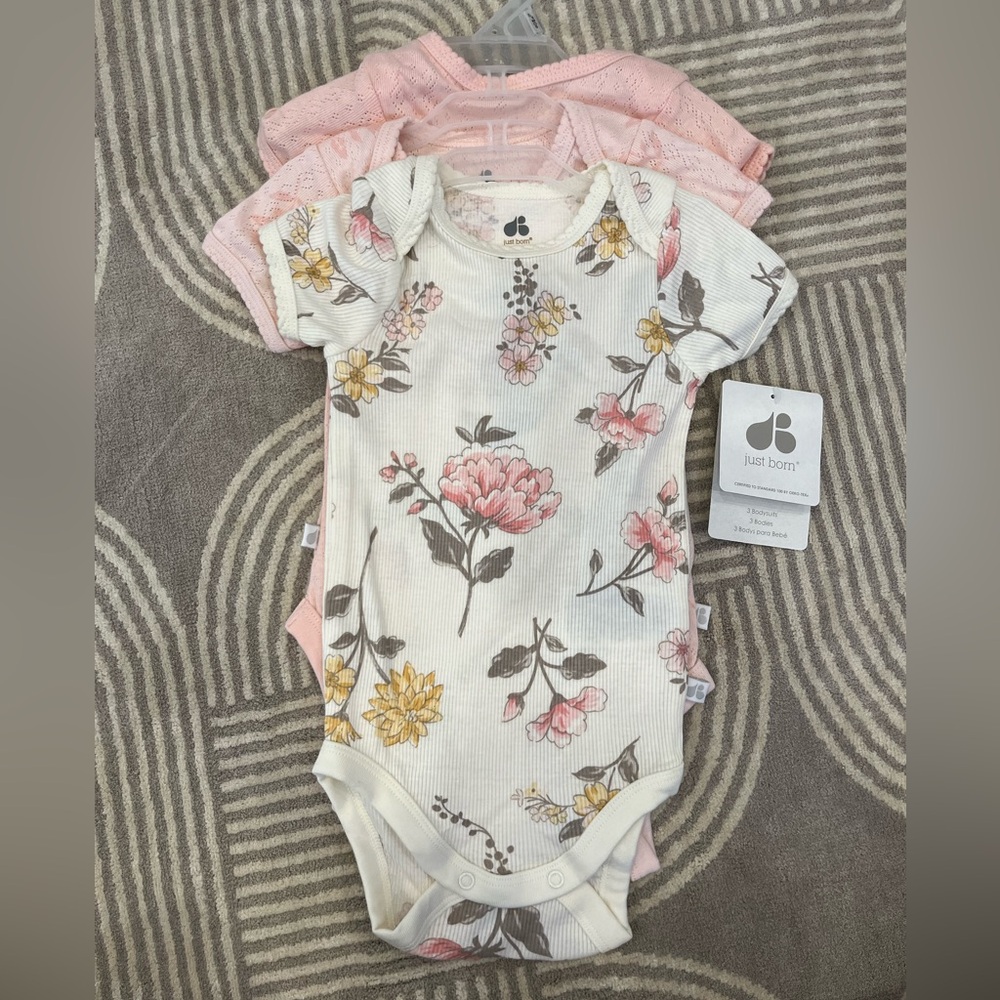 Floral and Pink 3pk Bodysuits 3-6M
